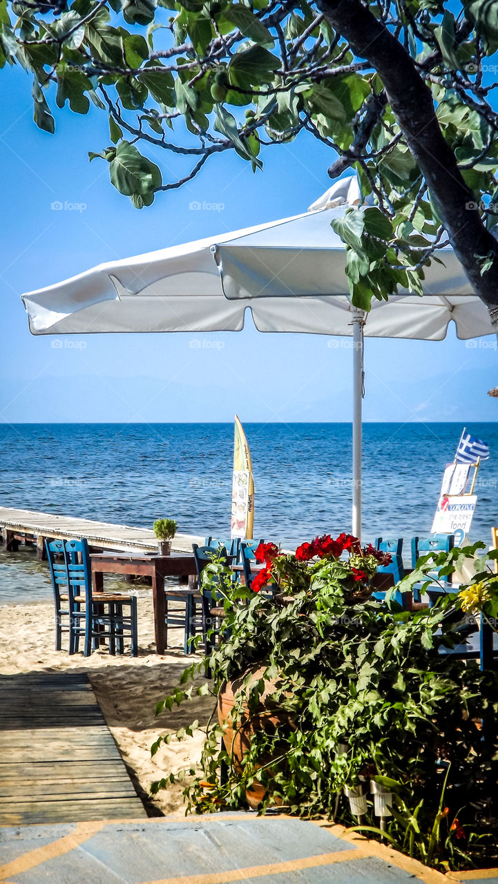 Thassos, Greece, tavern on the beach