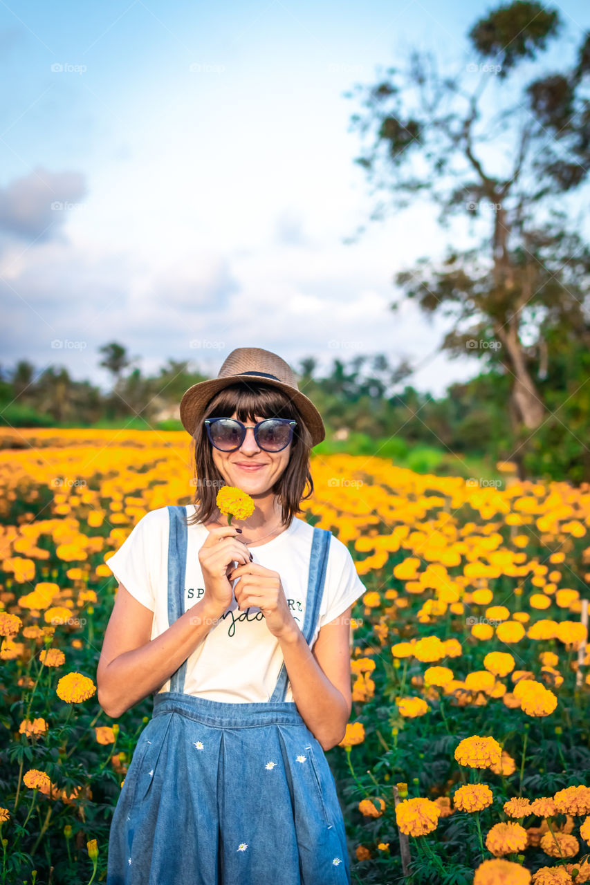 Marigold fields, Bali island.