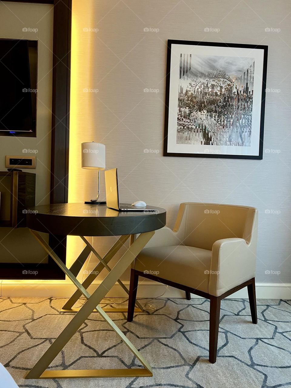 Desk for working at a computer in a cozy environment