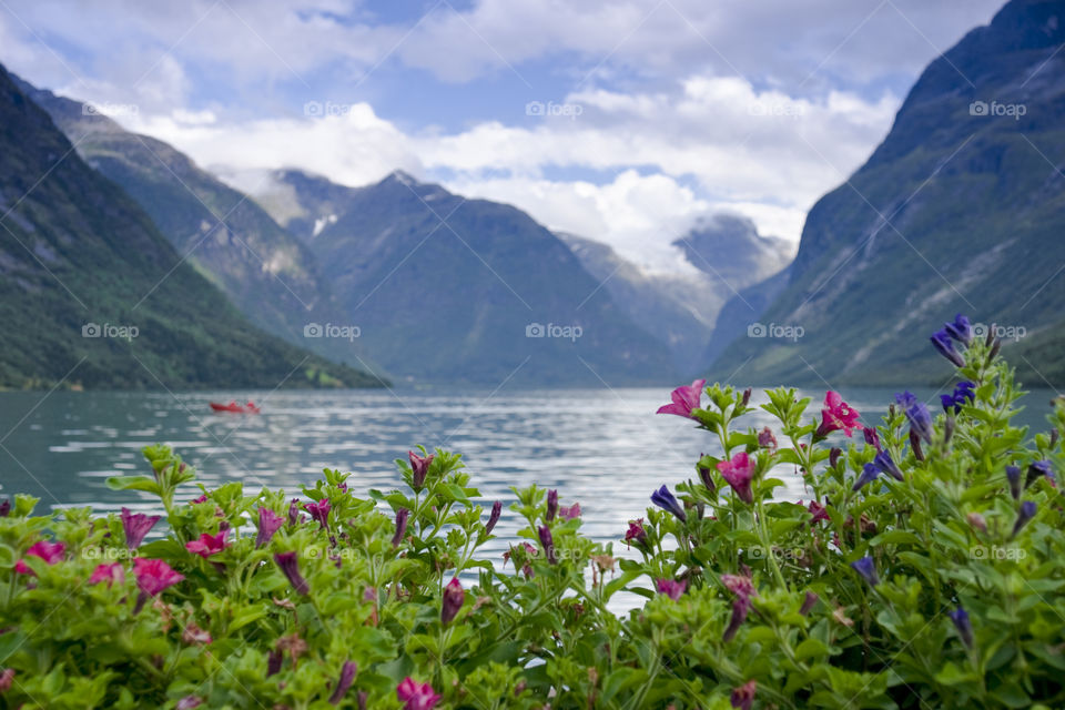 The Lodalen Valley, lake Lovatnet. Loen, Stryn, Norway.