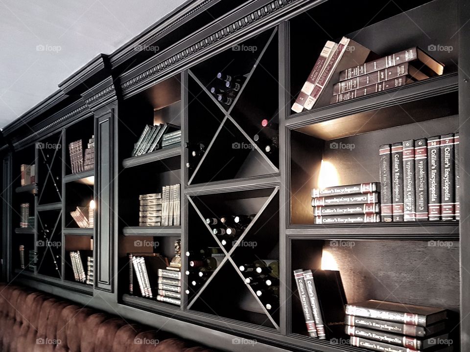 book and wine shelf