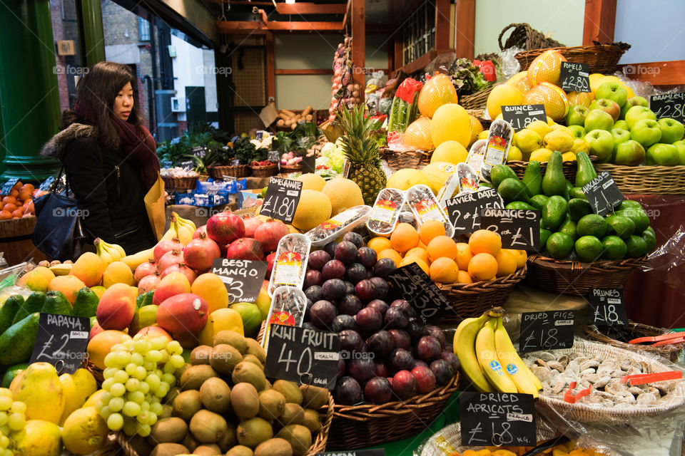 Fruit stand at Borough Market in London.