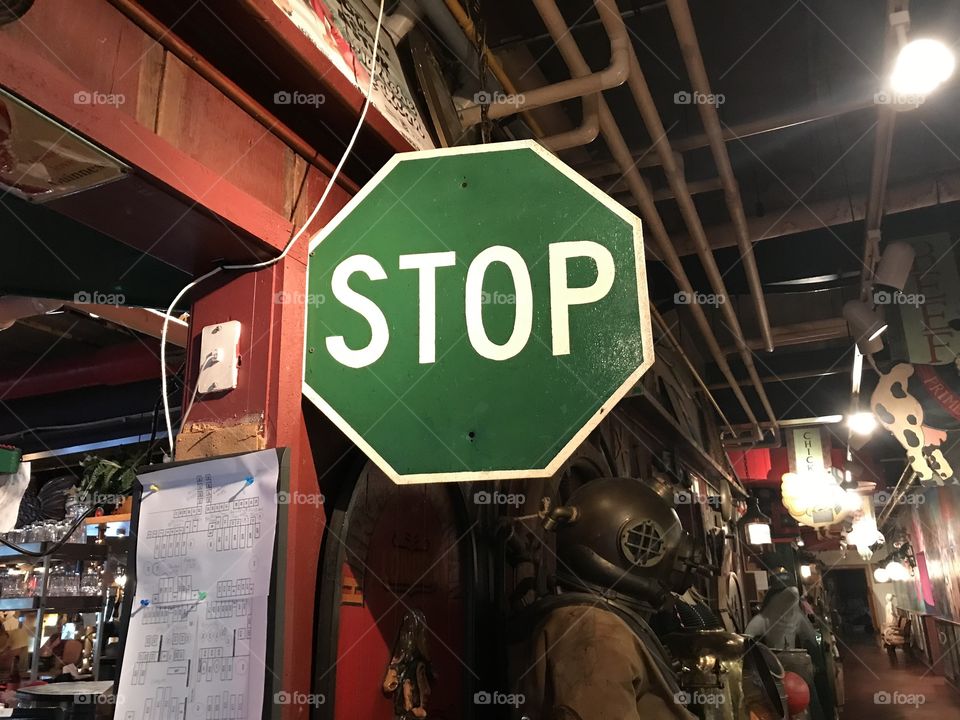 Green stop sign