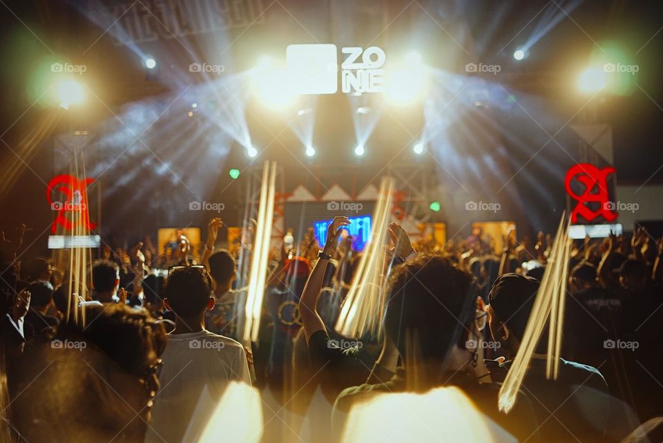 Live In batam Show at stage the jansen band from jakarta indonesia with the crowds 