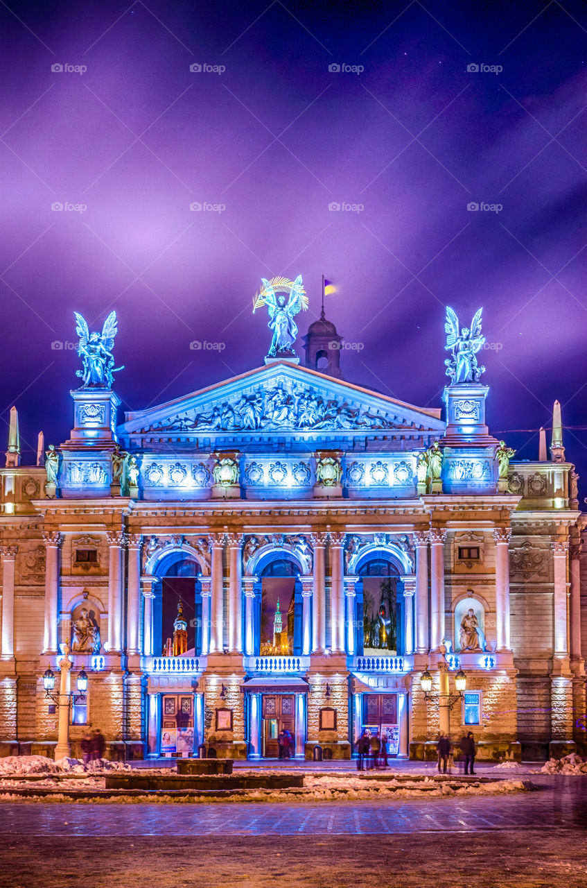 Night city scene in Lviv city