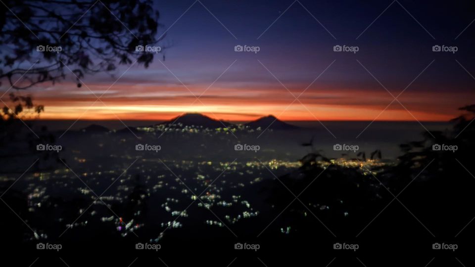 beautiful night view in the mountains full of lights