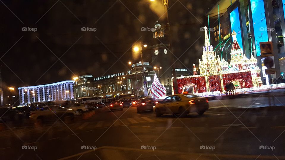 Berth, sunset, river,  Moscow, city, night city, Moscow does not sleep