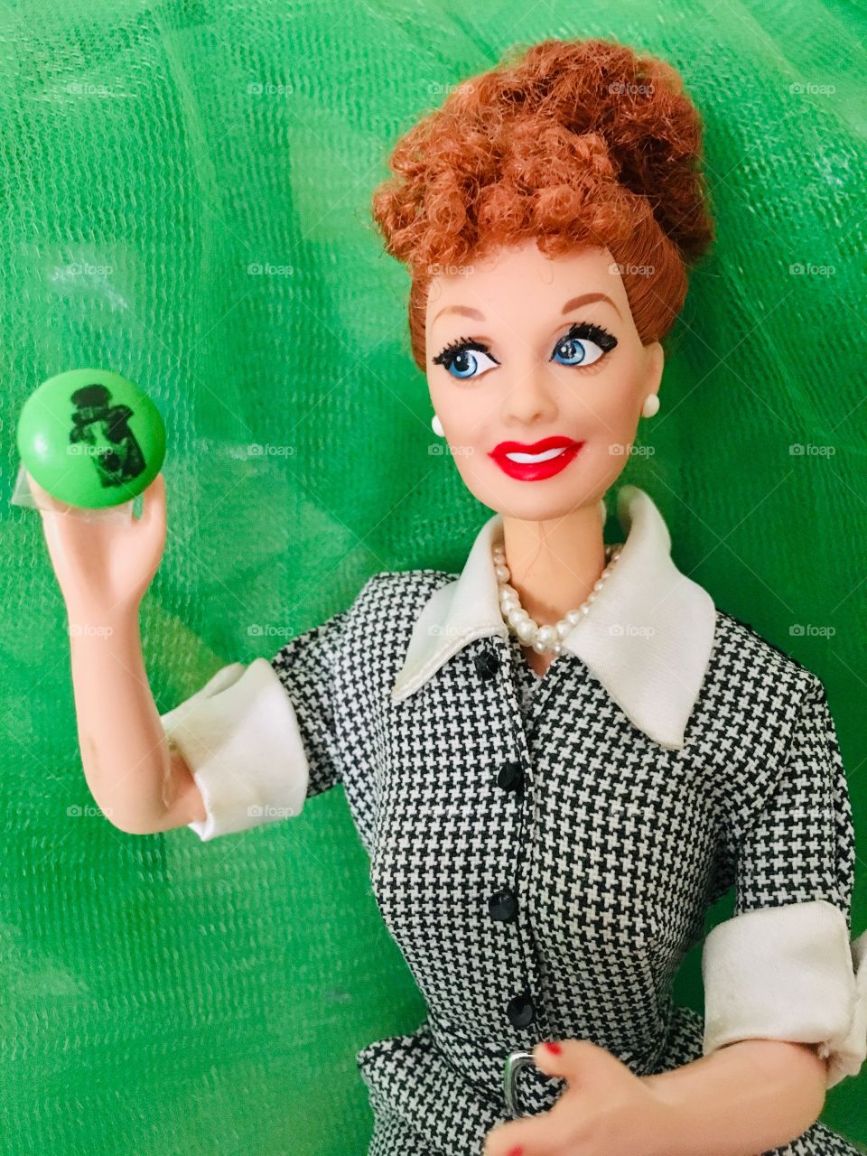 I Love Lucy Barbie holding an M&M
