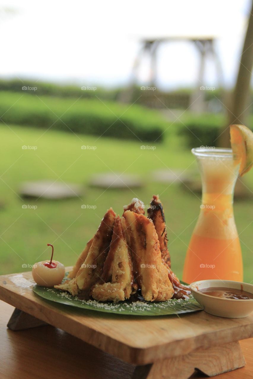 Cheese Fried banana with caramel sauce 