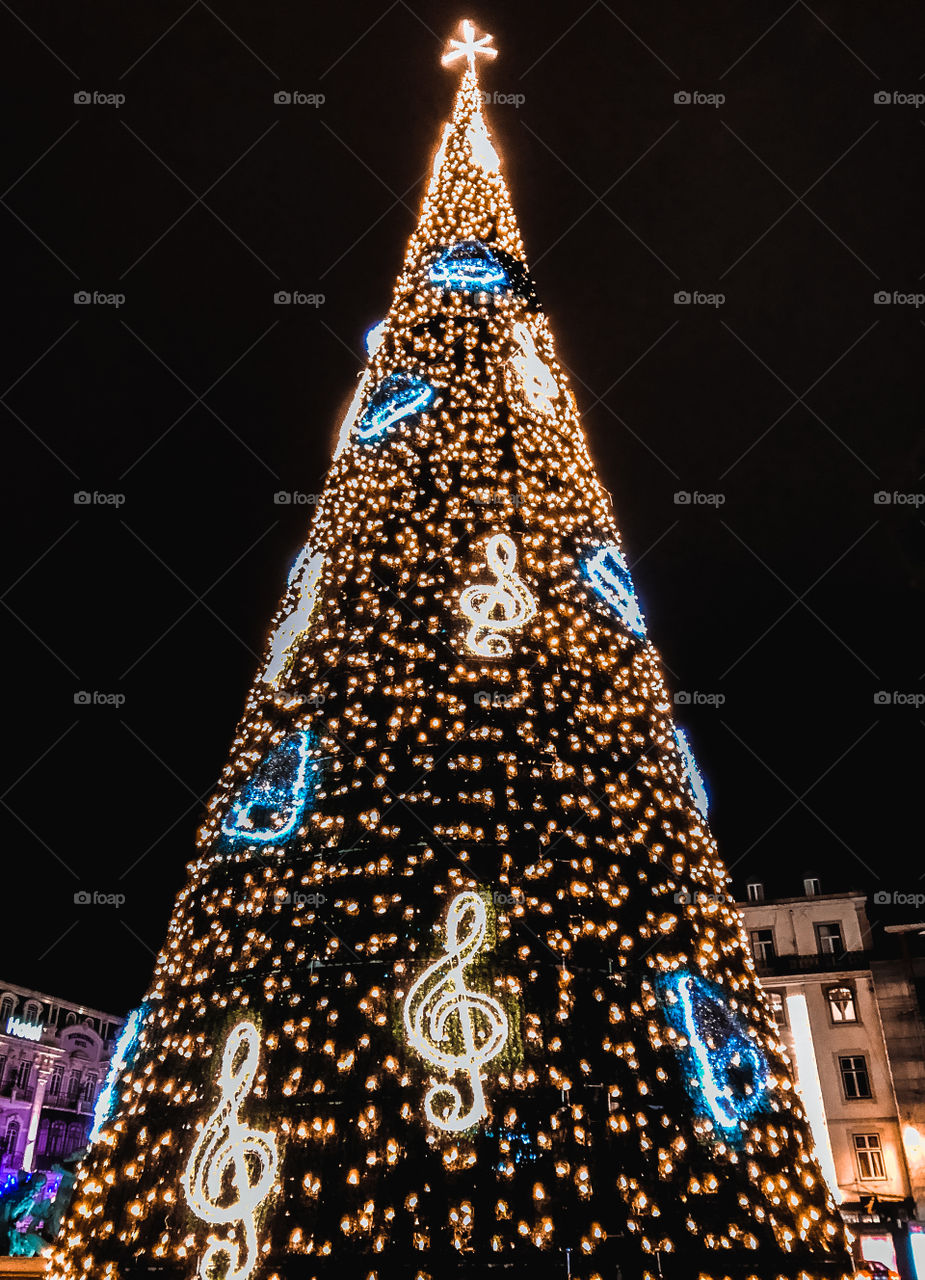 Christmas tree of music themed lights, in Praça do Rossio, Lisbon - Christmas 2019