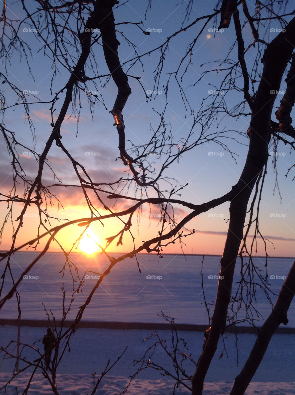 Scenic view of snowy landscape at sunset