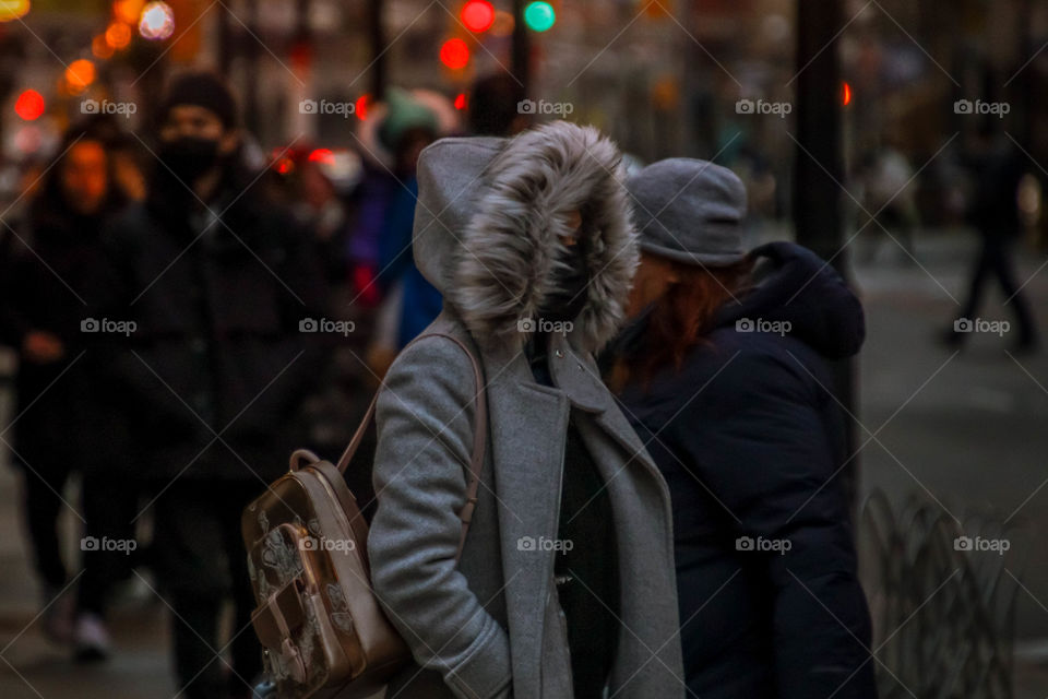 Walking on the street in winter