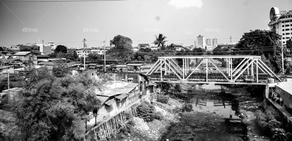 Bridge and shacks