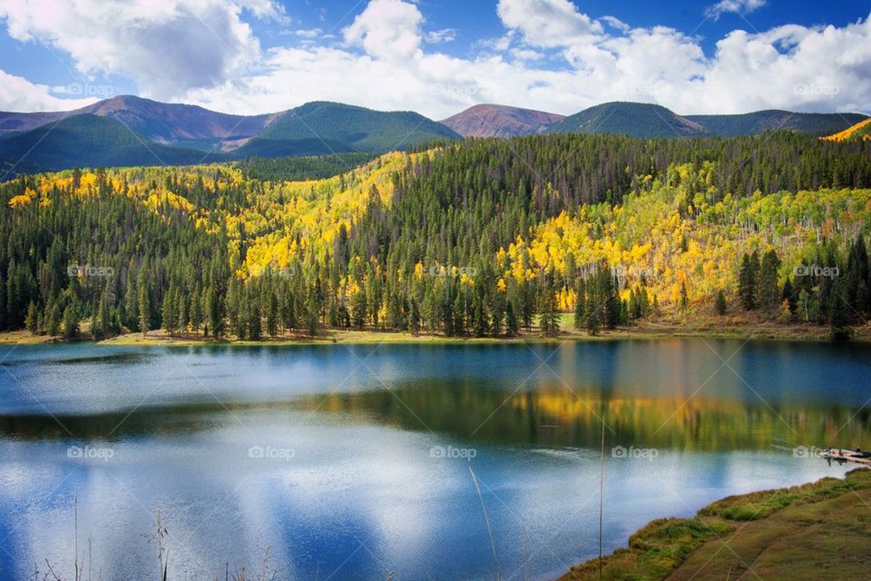 Clouds reflecting in lake