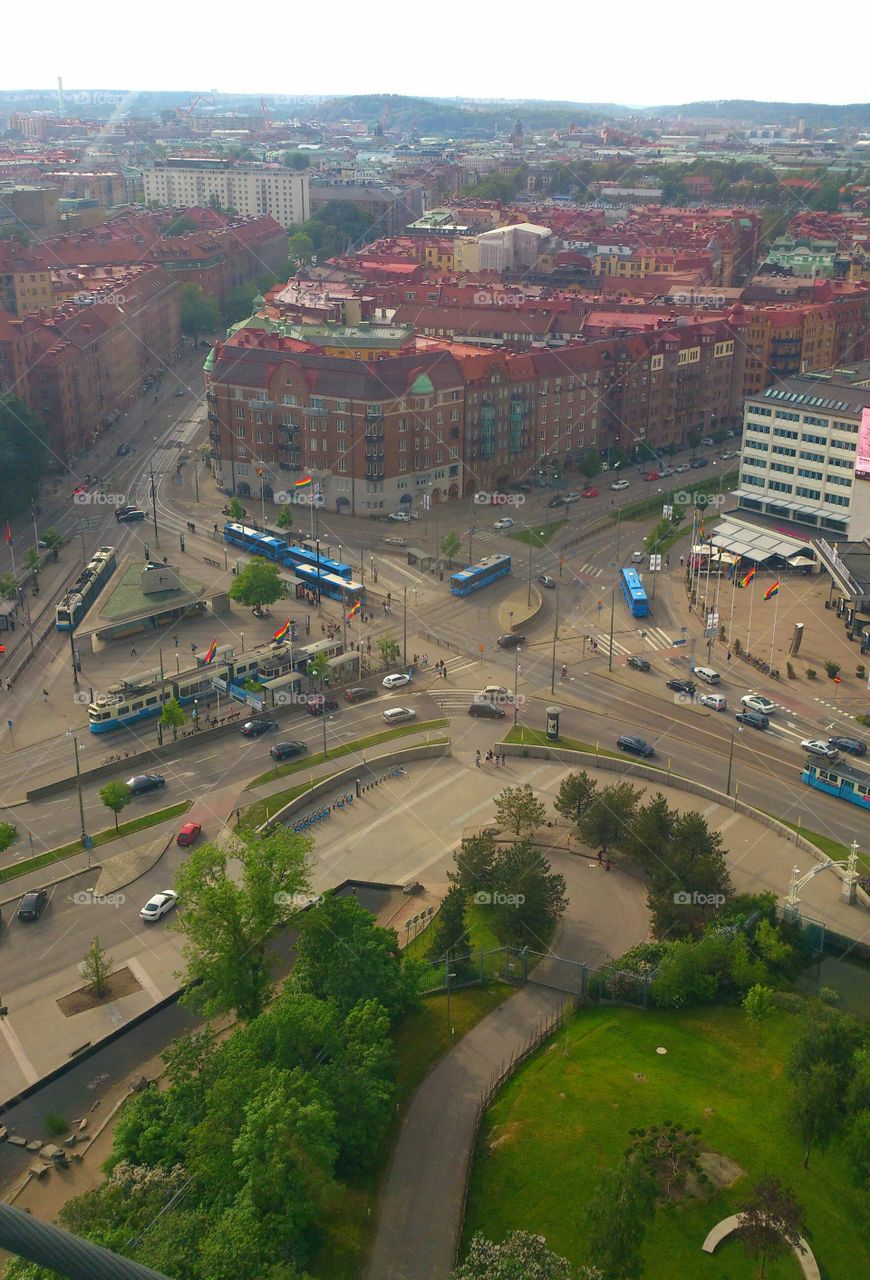 Gothenburg city seen from above from a ferris wheel in liseberg