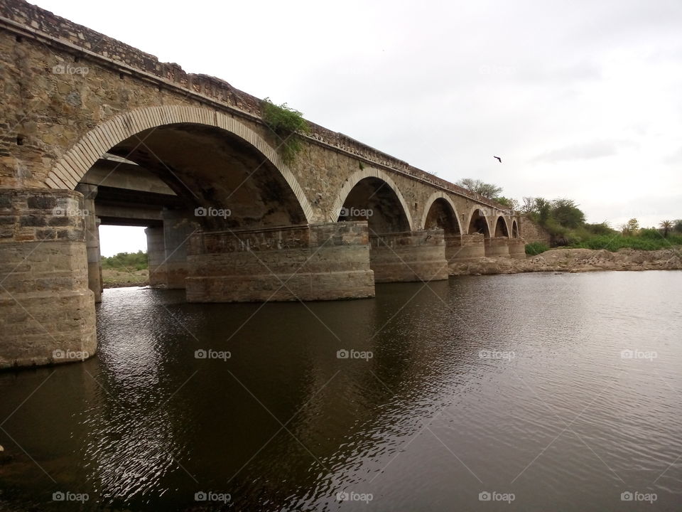 River bridge - This ancient bridge on NH 76 at Rajasthan,Chittourgarh in India.