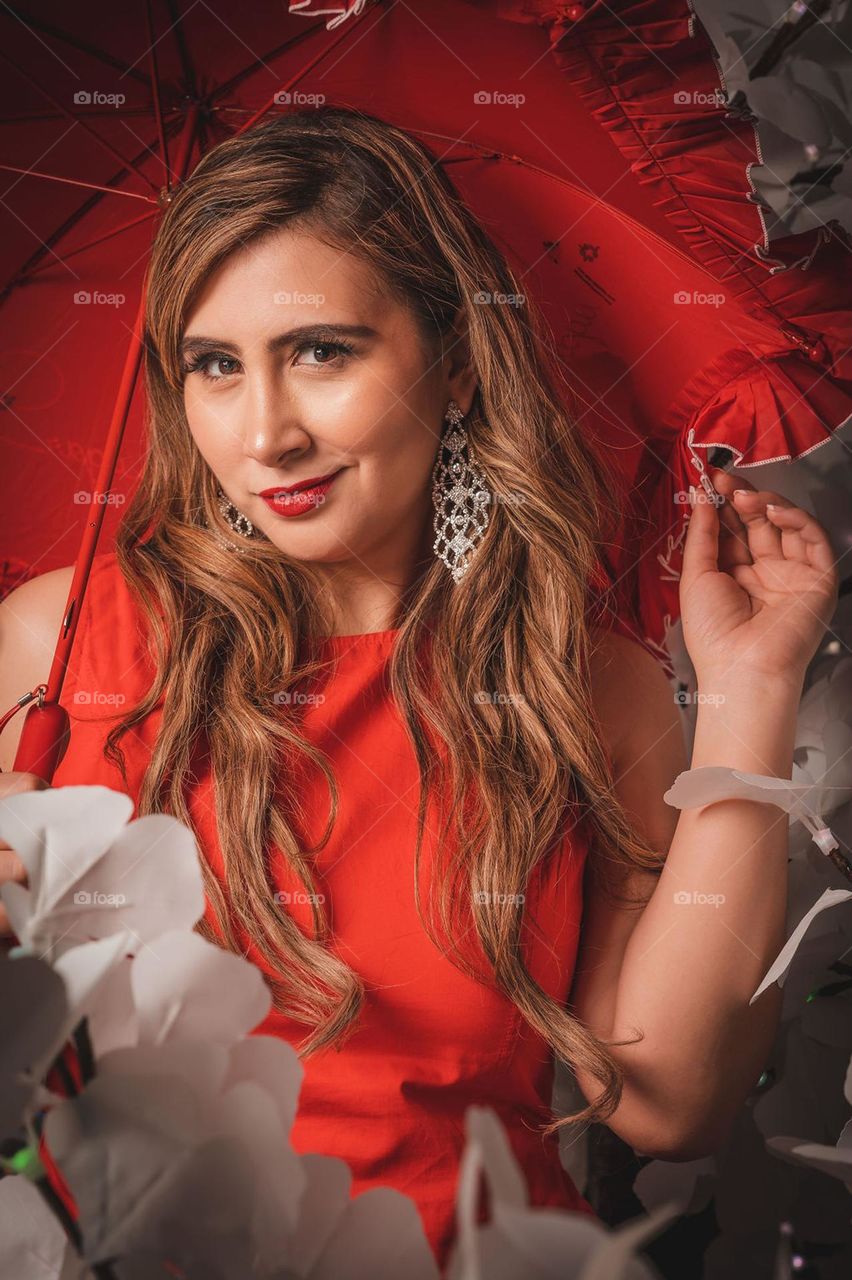 The Color of Passion | Red Color | Flowers | Umbrella | Red Lips | Red Dress | Lady with the red Umbrella
