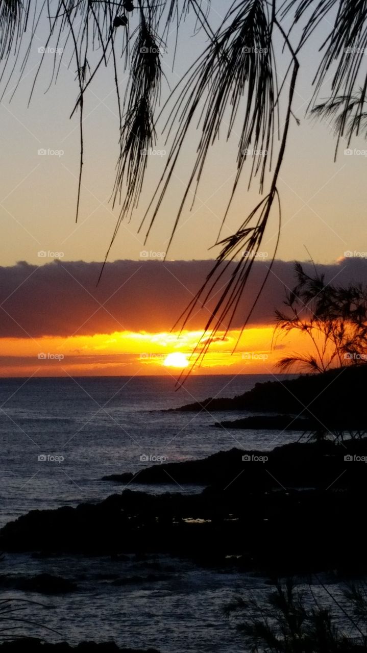 Sunset at Spouting Horn. Spouting Horn, Kauai