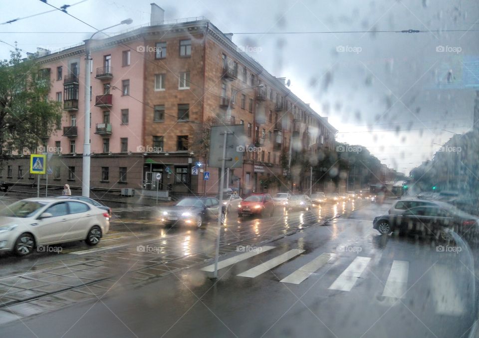 cityscape roads cars view in the rainy weather