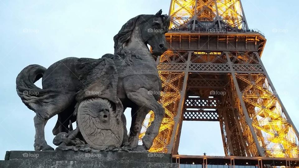 Eiffle tower, at dusk illuminated,   Paris,  France, eu, Europe