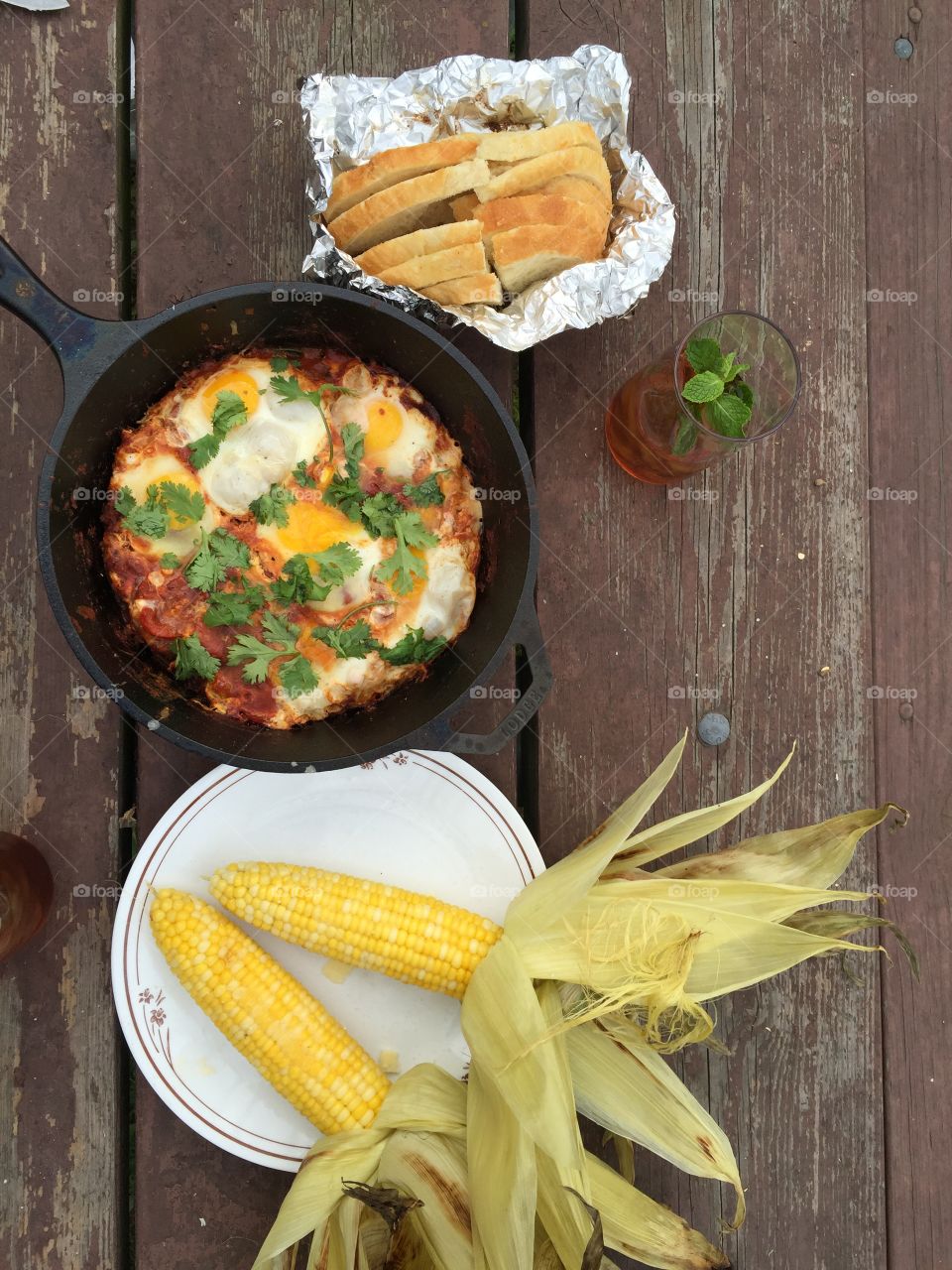 Fire top shakshuka and corn