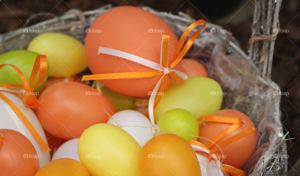 Easter eggs in basket.