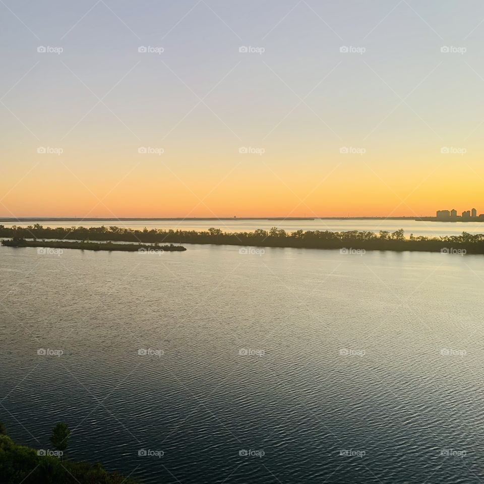 Sunset on St.Lawrence river, Montreal, Quebec, Canada 