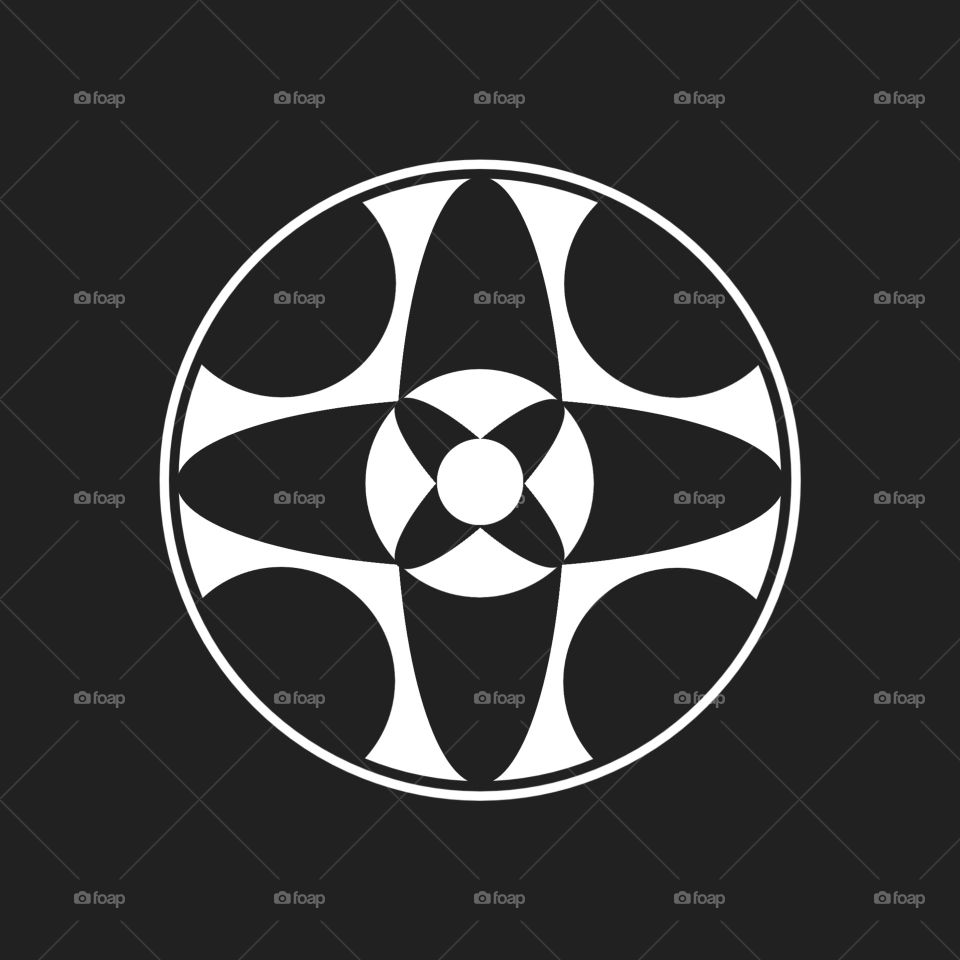 This logo features a symmetrical abstract design, which resembles a flower with four white petals framed in black