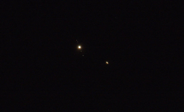 Saturn Rings of Saturn Jupiter and four moons Ganymede Europa Io Callisto day after great conjunction December 2020