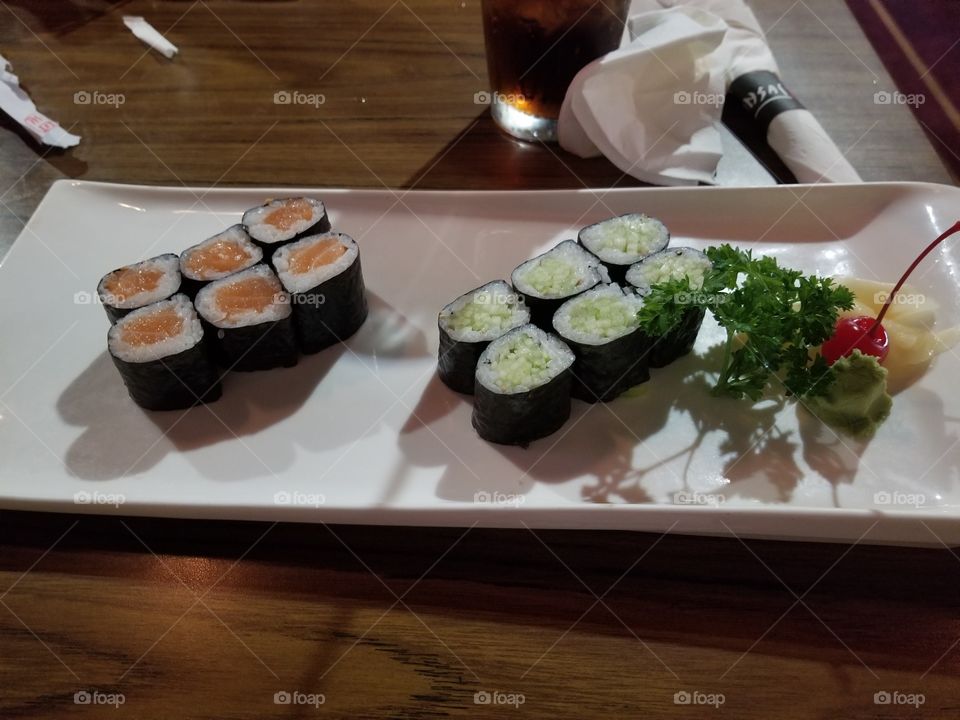 Salmon and cucumber sushi
