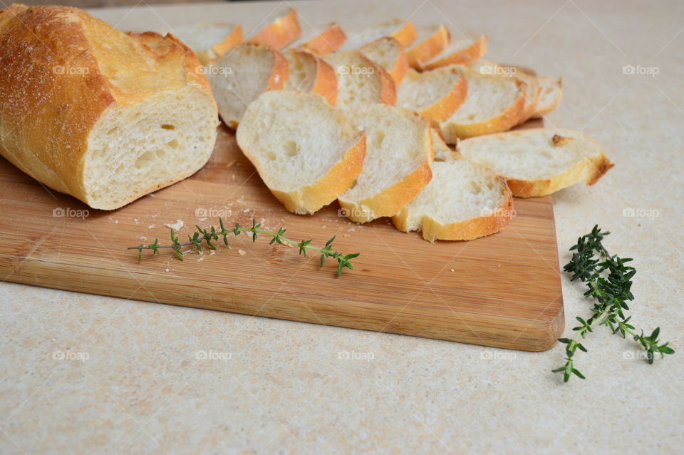 Bread slice on cutting board
