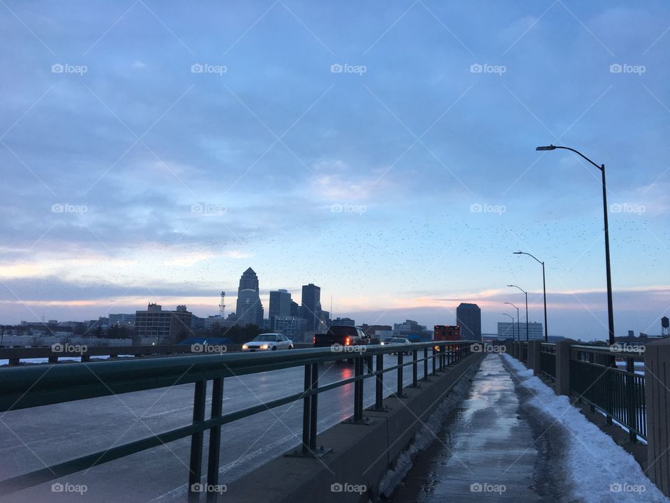 Downtown Des Moines during winter. 