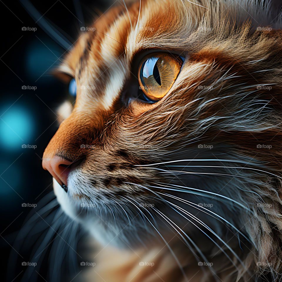 close up of a cat face with round eyes, in the style of vray tracing, photo-realistic techniques