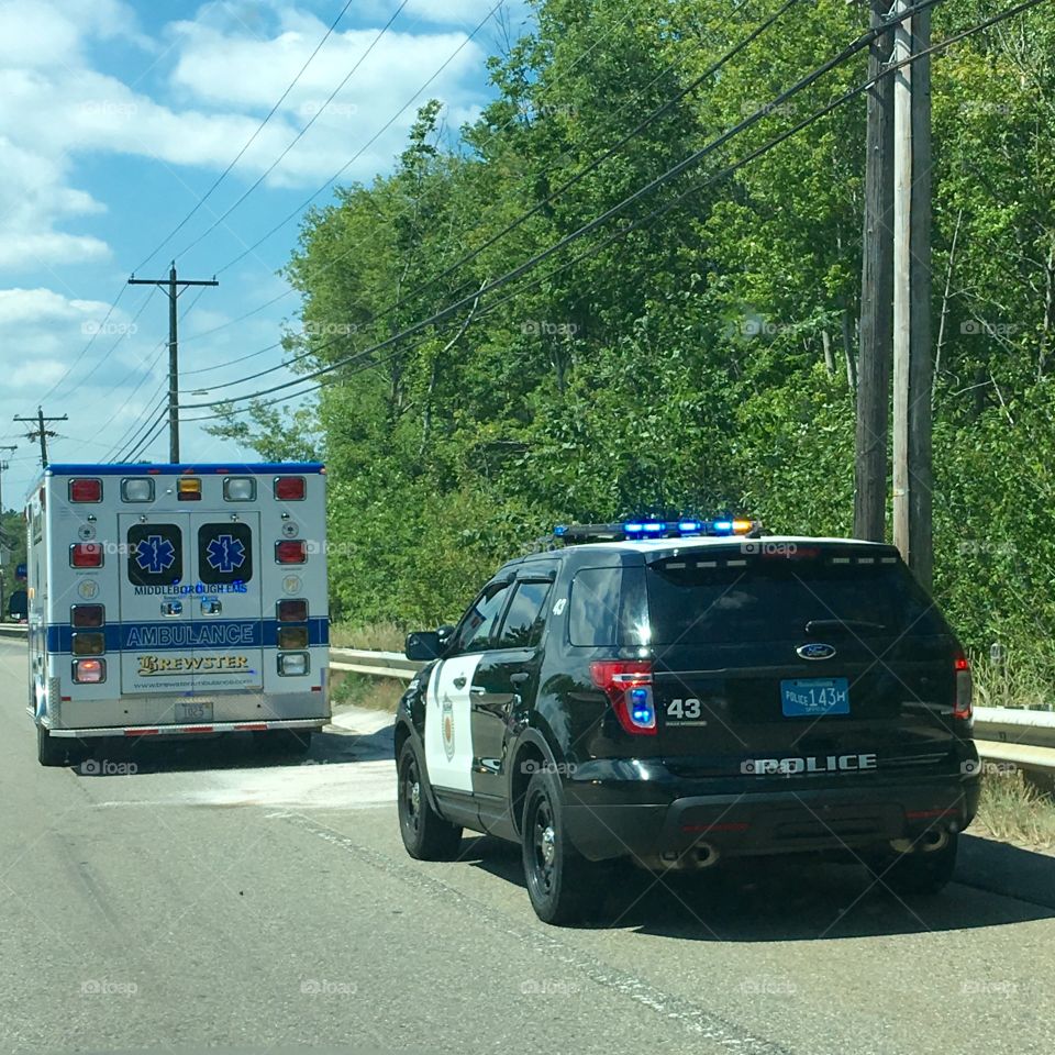 Police Car and Ambulance on Side of Road!