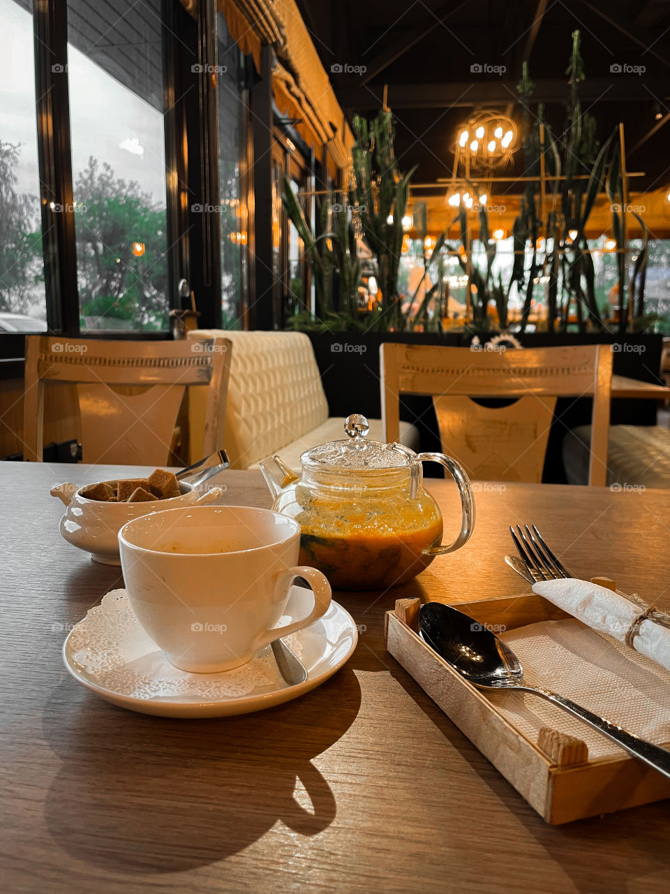 Pasta and buckthorn tea with honey