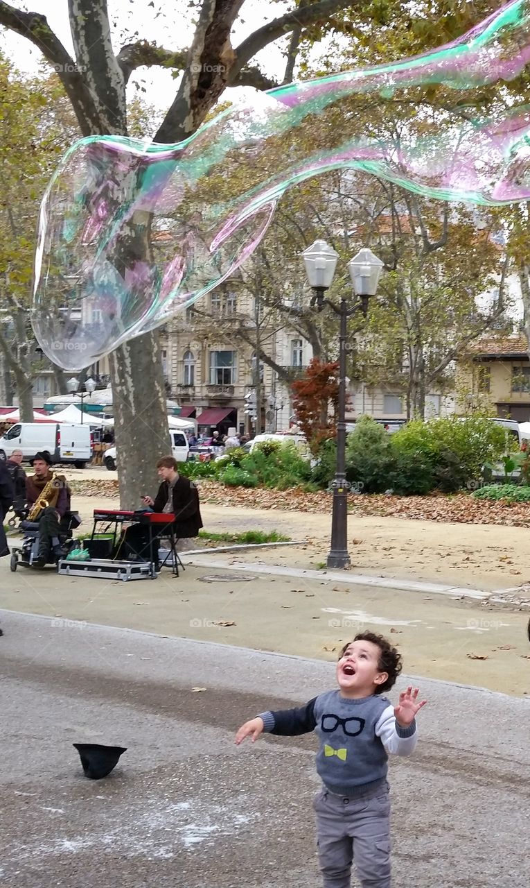 Kid excited about bubble
