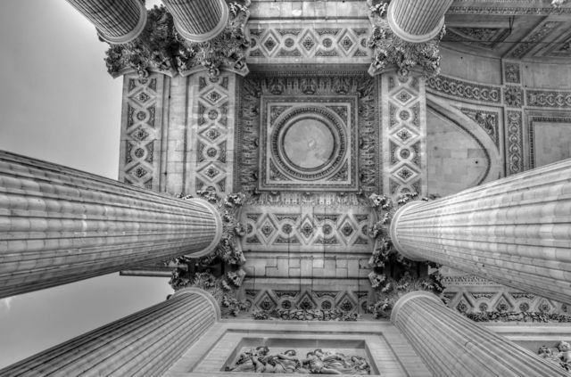 Pantheon . Detail of pantheon architecture in Paris