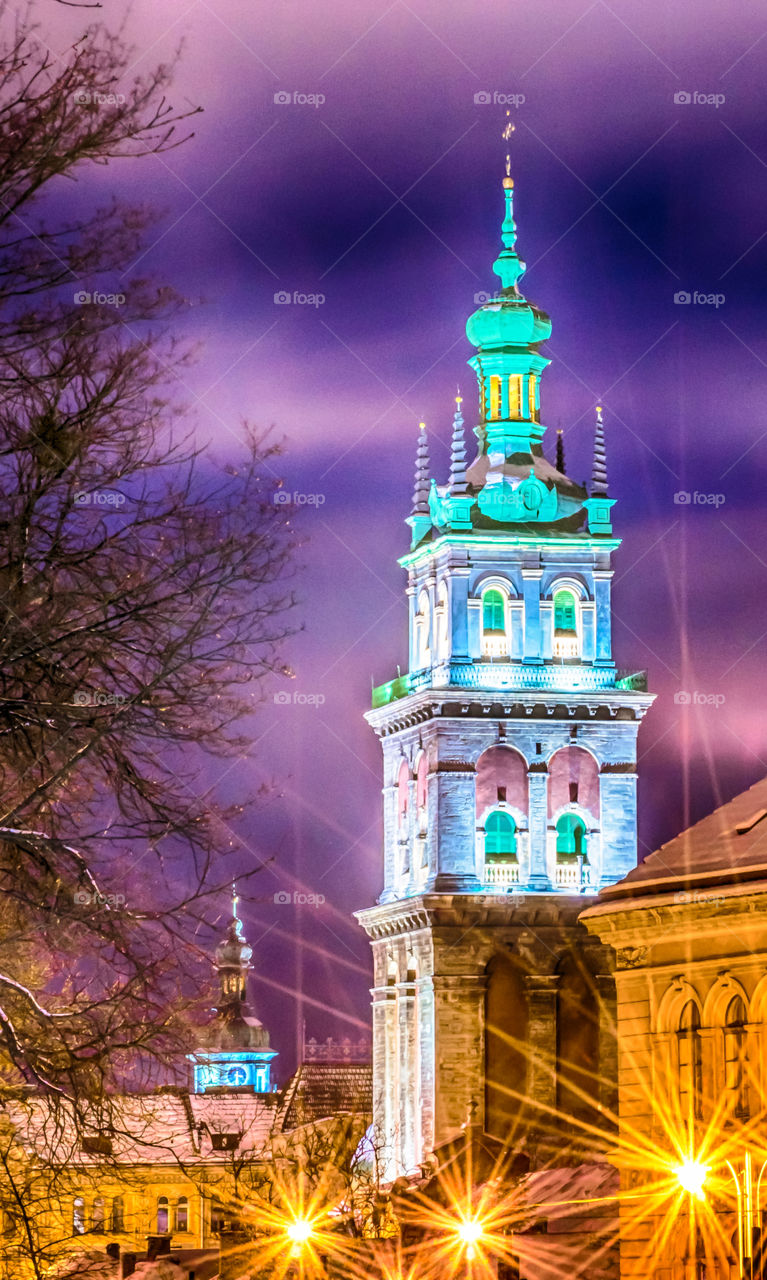 Night Lviv city scene