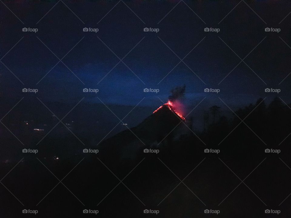volcano Fuego erupting in night, Acatenango hike, Guatemala