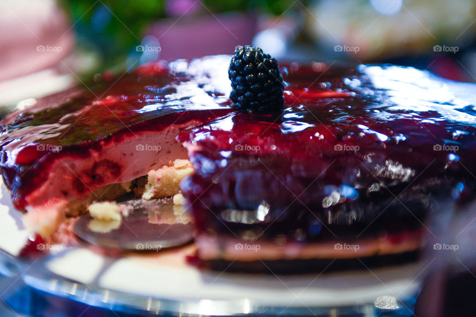 Closeup on a dessert cake.