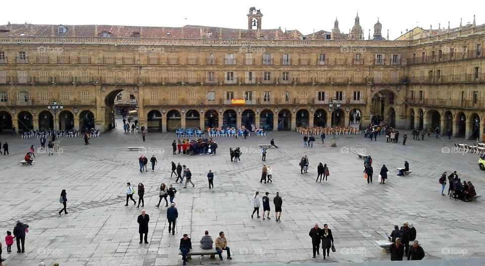 Looking down into Plaza Mayor from a meeting room.