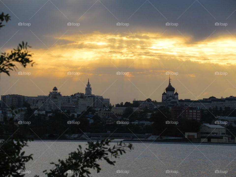 sunset in the city of Voronezh Russia