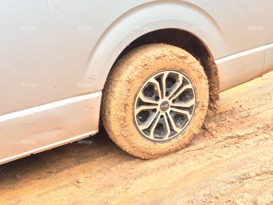 Wheels are muddy in the rainy season.