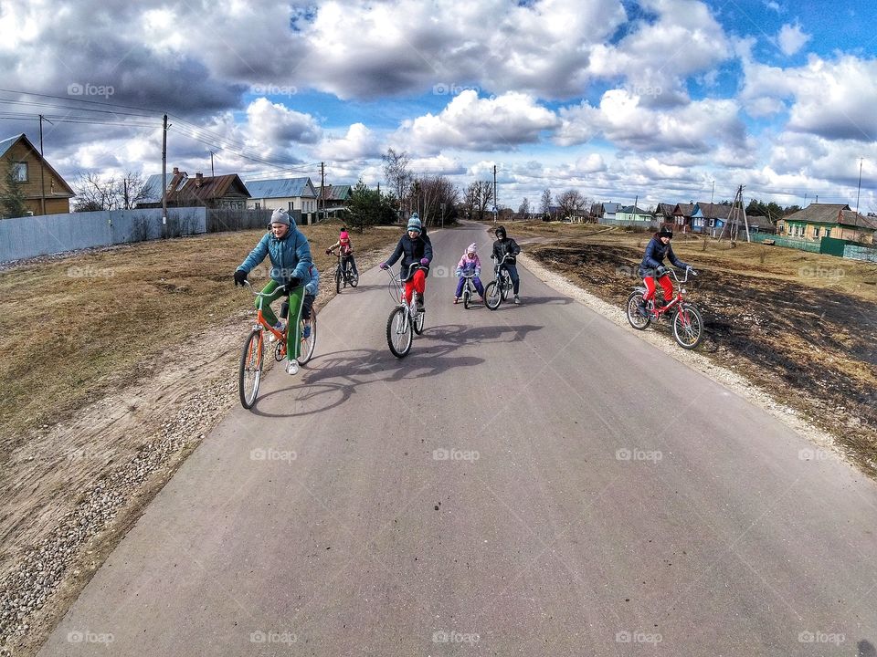 Kids riding bikes