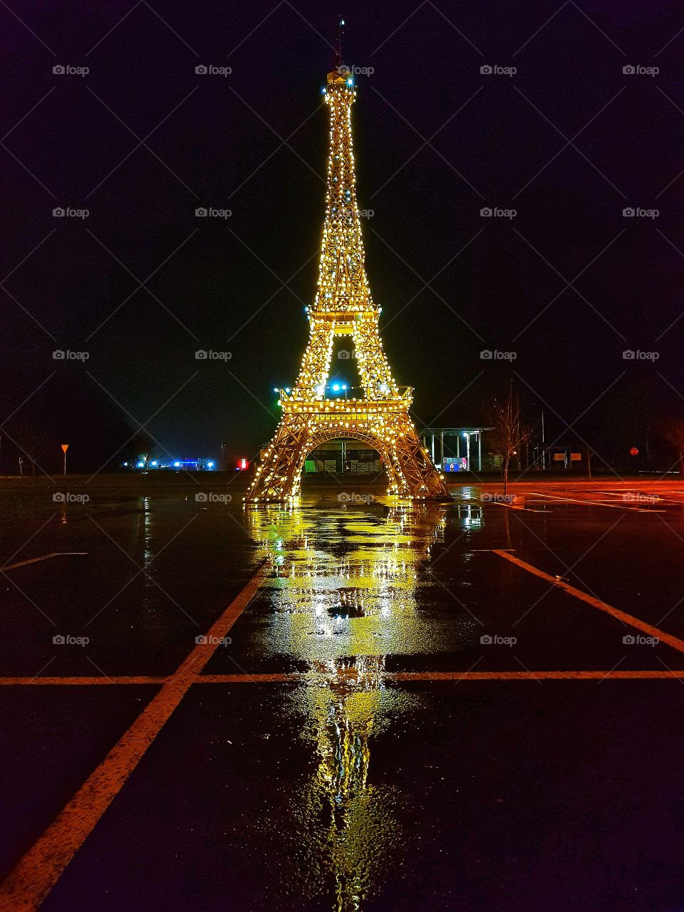 Fake Eiffel tower in the dark.
