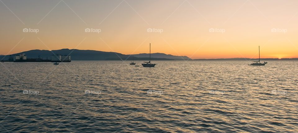 Calm harbor during sunset