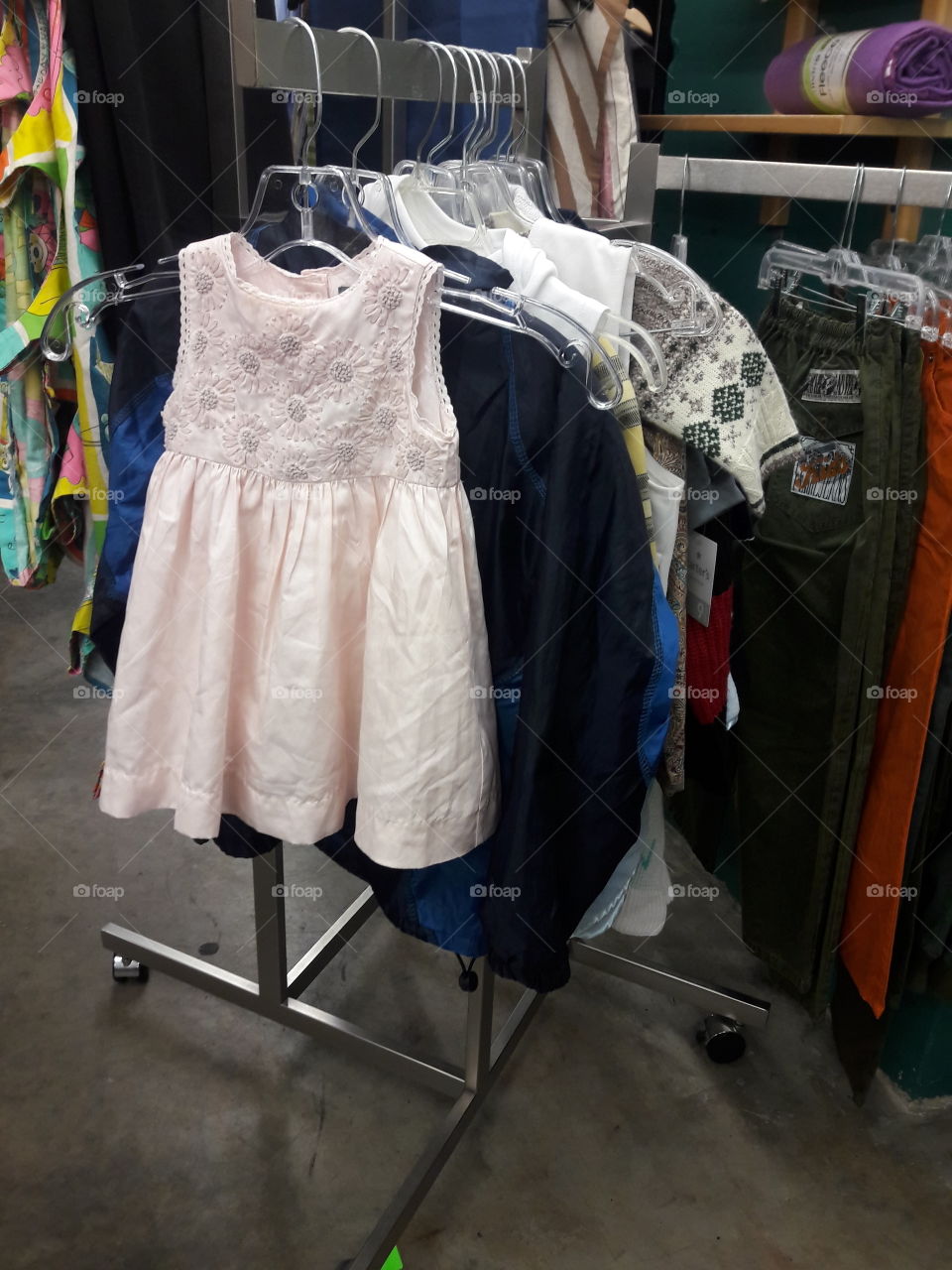 Clothing rack at the thrift shop.