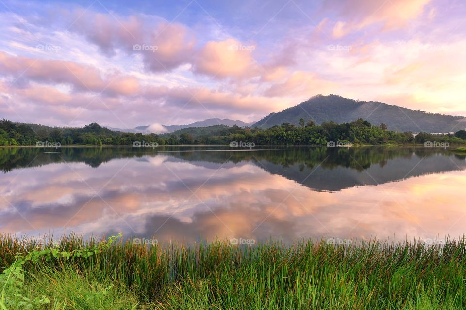 Sunrise reflections over the lake