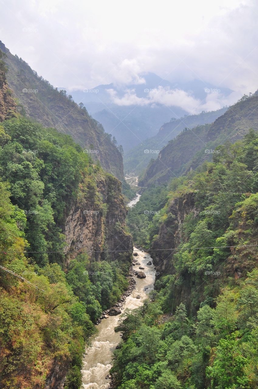 beautiful mountain river view in nepal