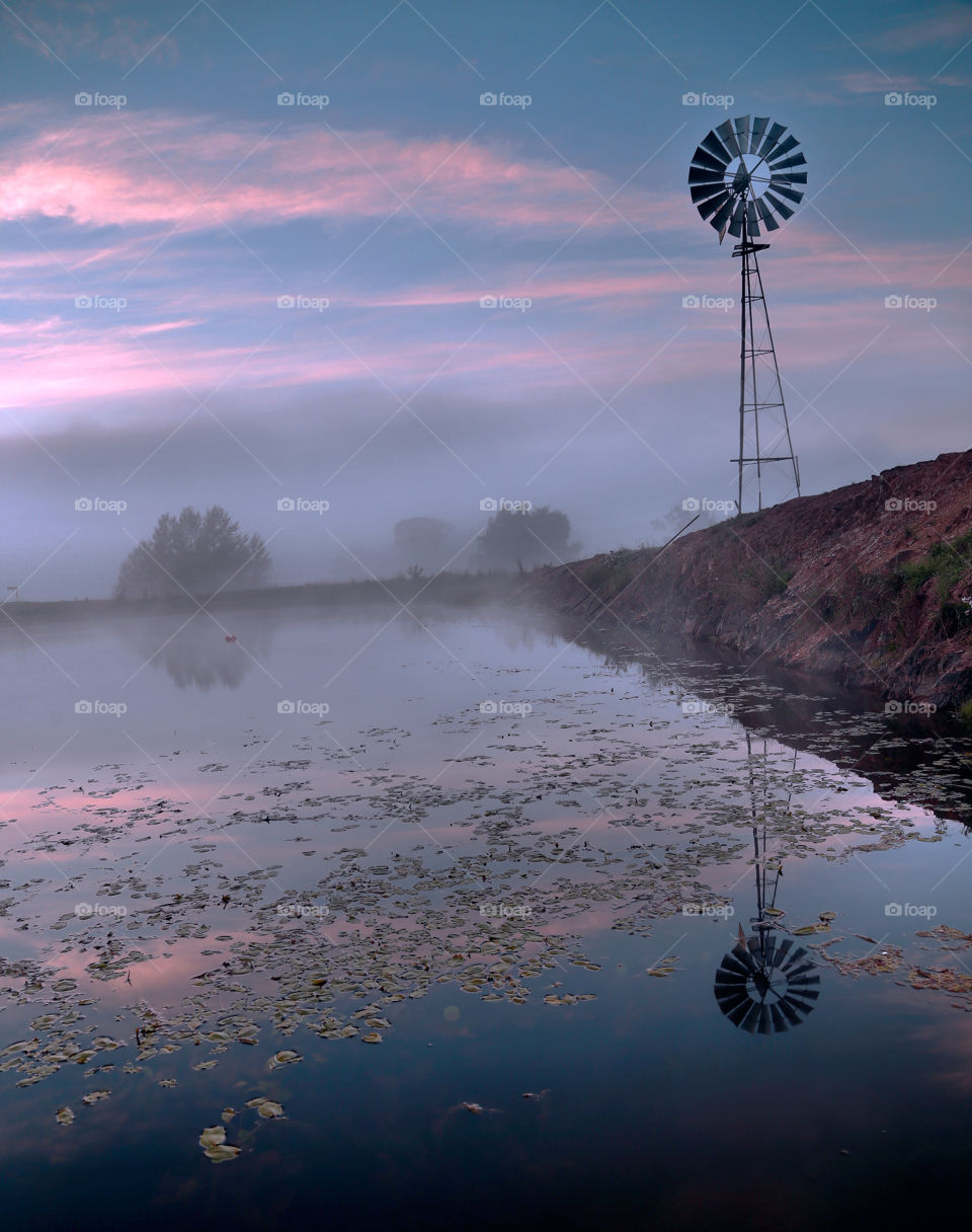 Farm dam at sunrise . Yass, Australia 